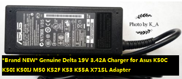 *Brand NEW* Genuine Delta 19V 3.42A Charger for Asus K50C K50I K50IJ M50 K52F K53 K55A X71SL Adapter